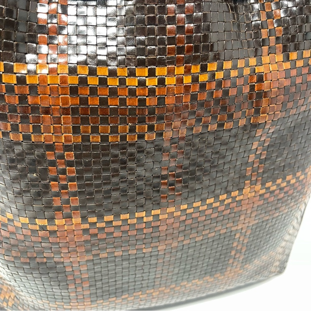 Vintage CEM Woven Leather Shoulder Bag | Brown Check | Boho Artisan Tote - Picture 8 of 13
